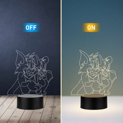 3D Illusion Cartoon Tom & Jerry Led Night Lamp with Warm White Color  Best Gift for Children Girls Boys Kids Room Decoration